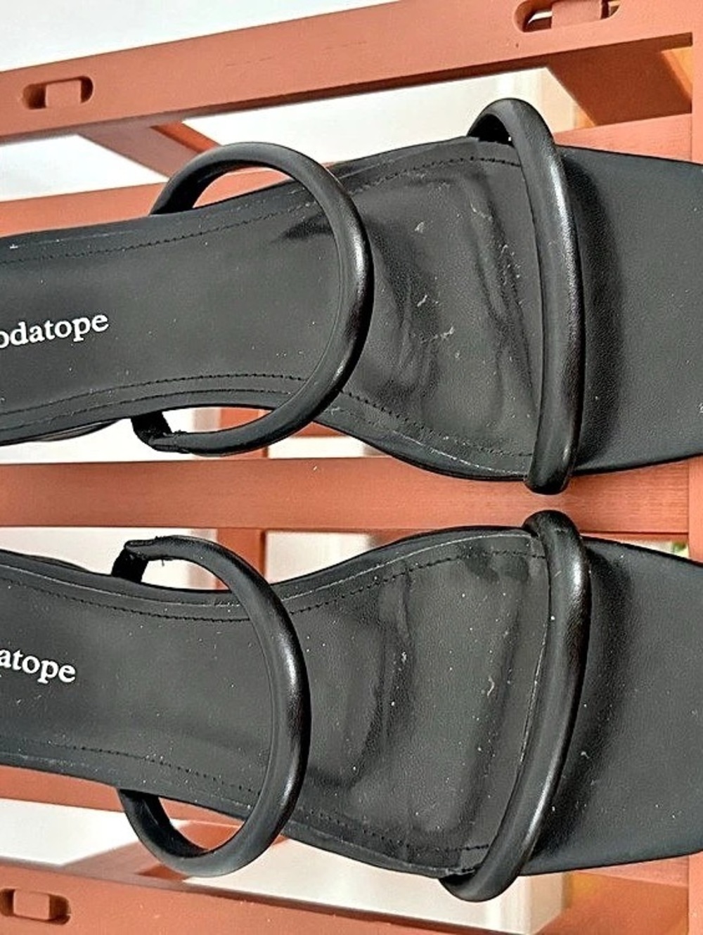 Modatope Black Block Heel Slide Sandals